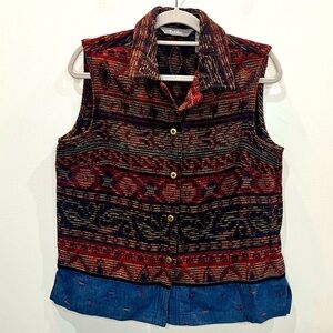 Vintage 90’s TanJay Tapestry‎ Vest Denim Bottom Button Front Women’s Size Medium